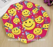 Pink color octagon shape paper plate with many smile expression
