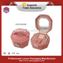 Pink small round leather mirrored jewelry gift box