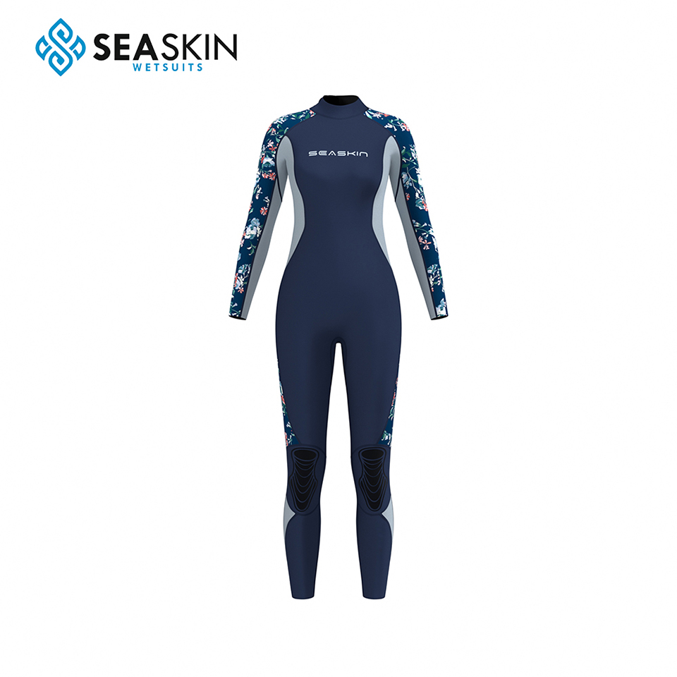 Seaskin kadınlar baskı desen uzun kollu dalış wetsuit