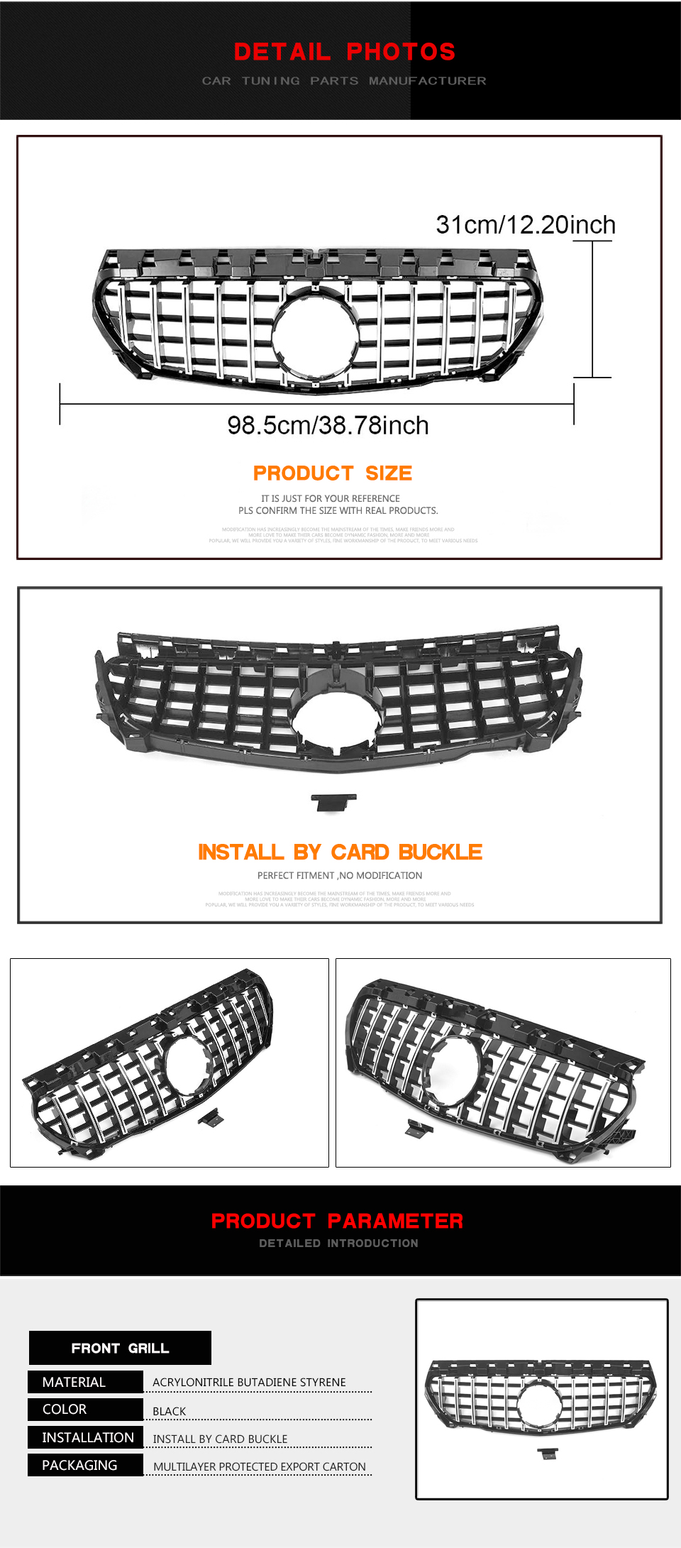 Chrom W117 GT Front Grill for Mercedes Benz W117 CLA250 CLA-Class 2014-2016