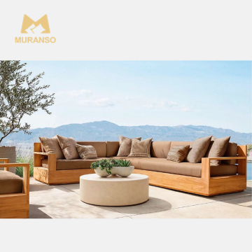 Outdoor Teak Furniture Garden Set with Waterproof Fabric Pool Chairs and Sectional Sofas with Cushions