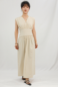 French Chic Smocked V-Neck Sleeveless Dress