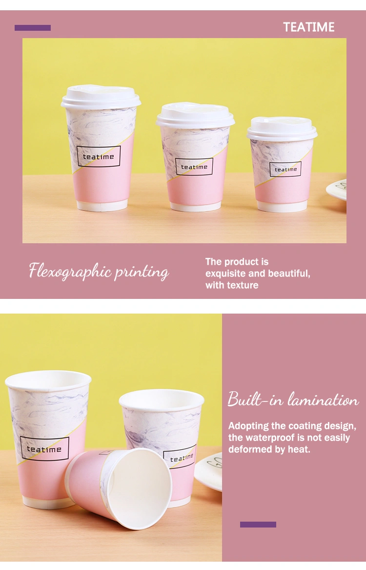 Coffee Cup Disposable with Cover Anti-Scalding Hot Drink Milk Tea Paper Cup Custom Commercial