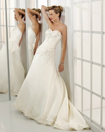 A-line Sweetheart Cathedral Train Satin Beading Wedding Dress