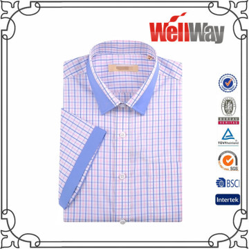 light blue white check men new model check business short shirt