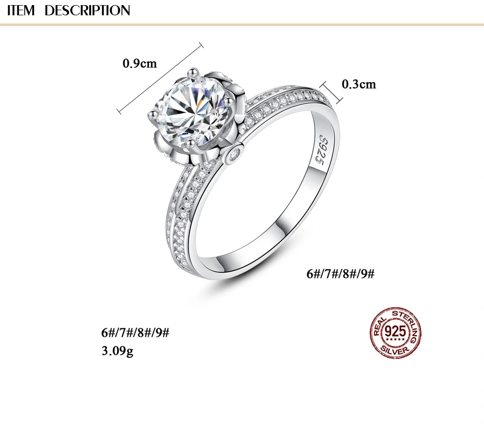 AAA Clear CZ Engagement Ring with Flower Shape 925 Sterling Silver Ring