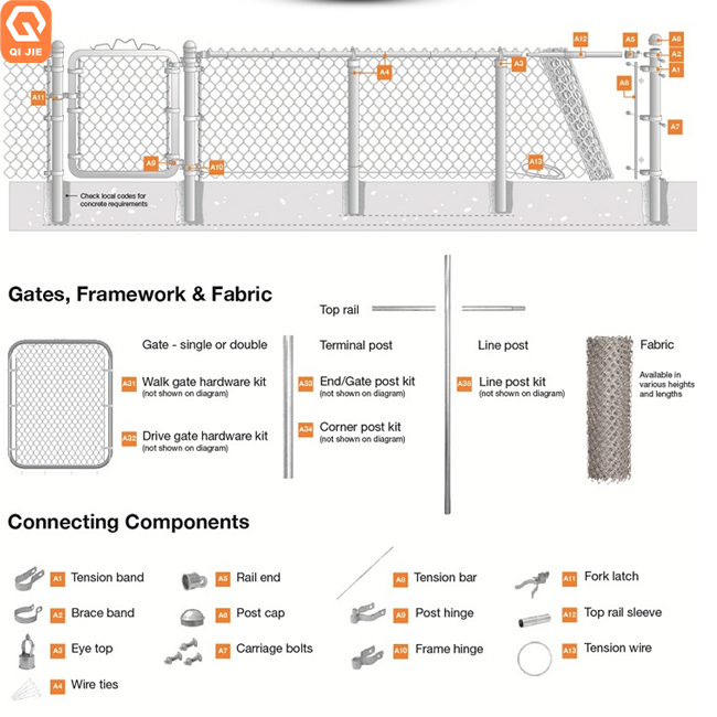 ASTM A392 wholesale 8 foot galvanized gates fittings post 36 inch chain link fence for industrial property