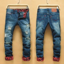 Male Casual Red Printed Jeans