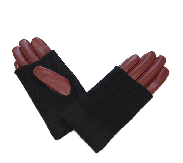 Ladies Leather Gloves With Knitting Cuff