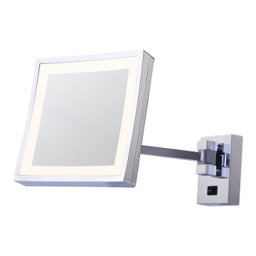Square magnifying wall mirror with light