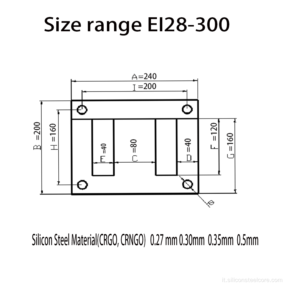 GRNO elettrico di alta qualità 50-800 Laminazione EI Tre fase EI240 per trasformatore