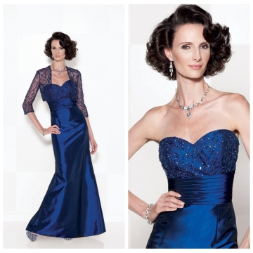 satin beaded long sleeve party navy blue long evening dress