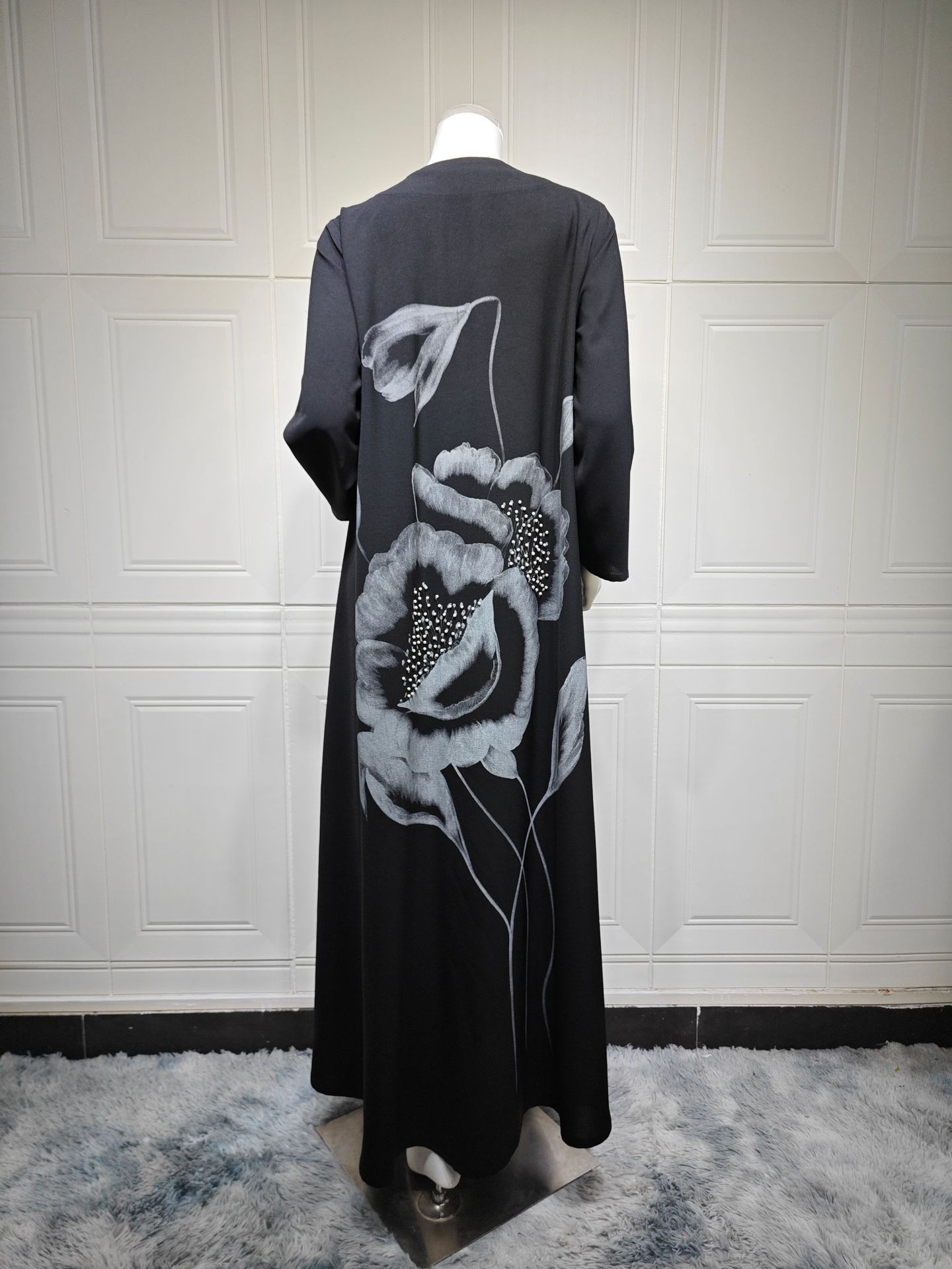 Qurux ubaxeed furan Abaya Cardigan (7) Floral Beaded Open Abaya Cardigan (7)