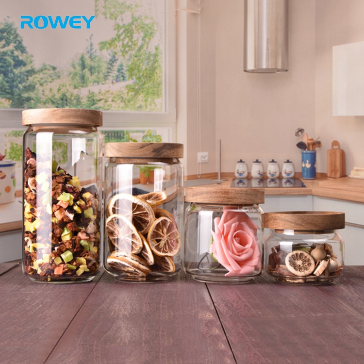 unbreakable wooden lid glass nuts storage jar for cookies air tight glass storage food jars
