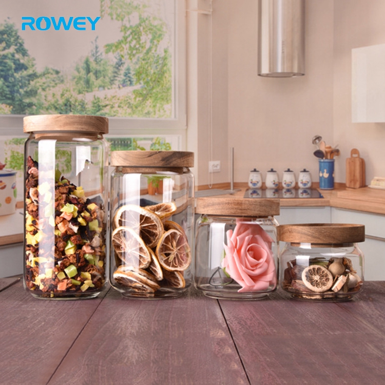 Wholesale wide mouth 500g glass bee honey storage jar with wooden cover