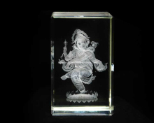 3D Ganesha-Natraj Engraved in Crystal Cube for Hindu Souvenir Gift