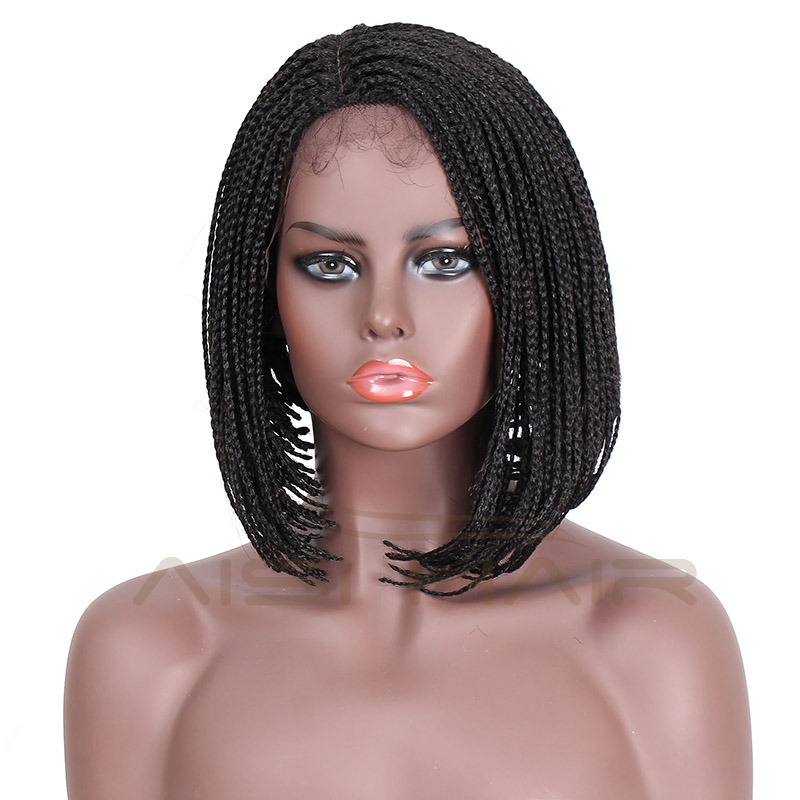Aisi Hair Short Micro Box Braids Lace Front Bob Wig Part Side Synthetic Glueless Heat Resistant Lace Front Wigs For Black Women