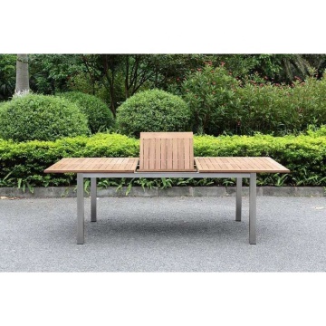 Extensible Teak Table Top Stainless Steel Frame Rectangular Garden Table