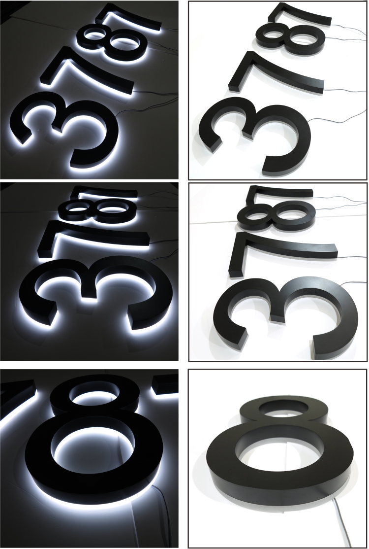 Factory Supply Black Painted 3D Led Backlit Lighting Home Metal Numbers Address Sign For Doors