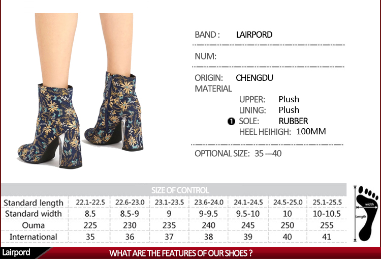 women's fabric printing flower warm ankle boots