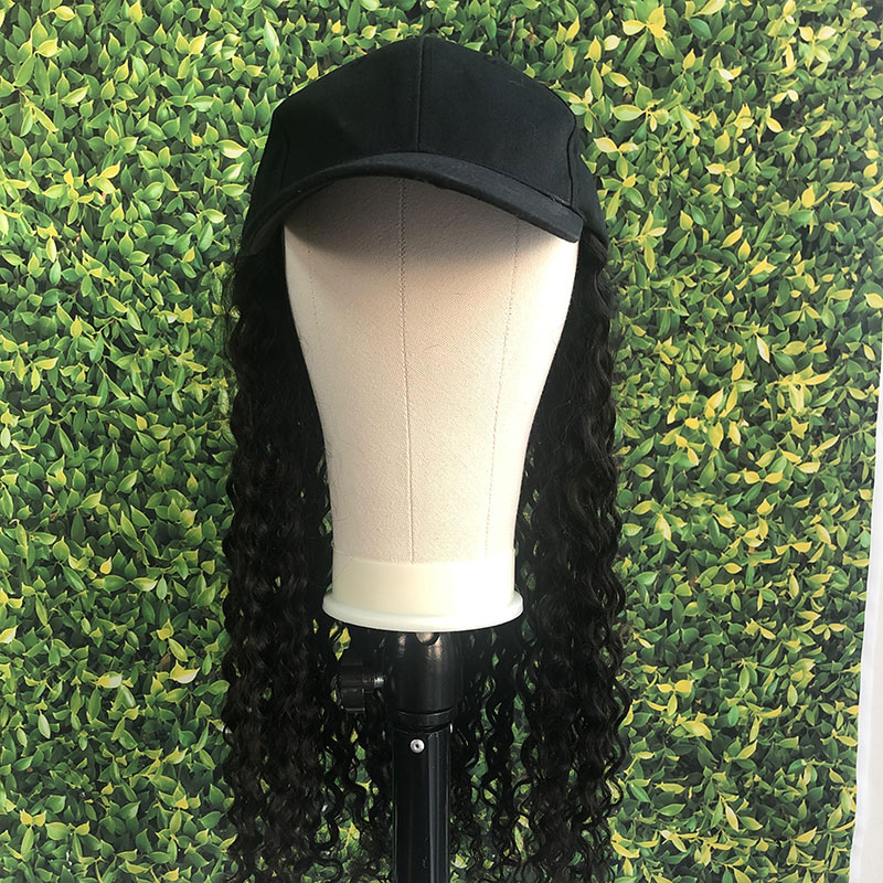 Best Selling Baseball Cap Hat Wig Wholesale Cheap Travel Wig Hats Women Cap Curly Brazilian Human Hair Wigs With Hats