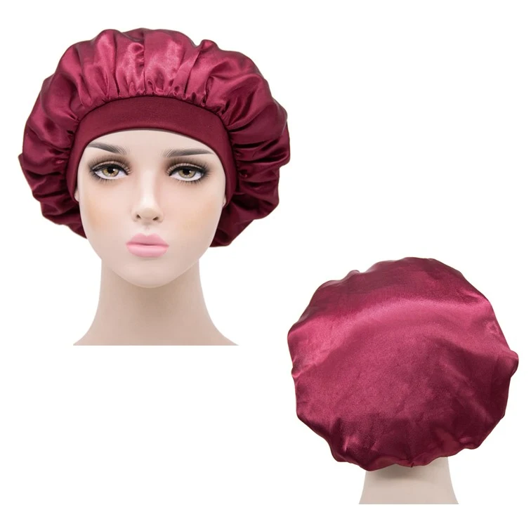 Pink Satin Sleep Bonnet Elastic Wide Band Hat Night Sleeping Head Cover