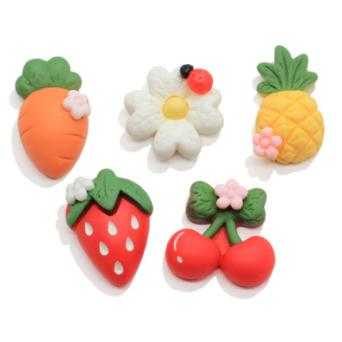 Wholesale Cartoon Fruit Strawberry Pineapple Cherry Resin Cabochon Artificial Flower Carrot Ornament Accessory Jewelry Making