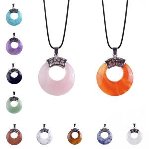 Círculo Donut Healing Crystals Collar Piedra preciosa natural Chakra Amuleto Lucky Coin Protection Cuarzo Reiki Colgante Hombres Mujeres