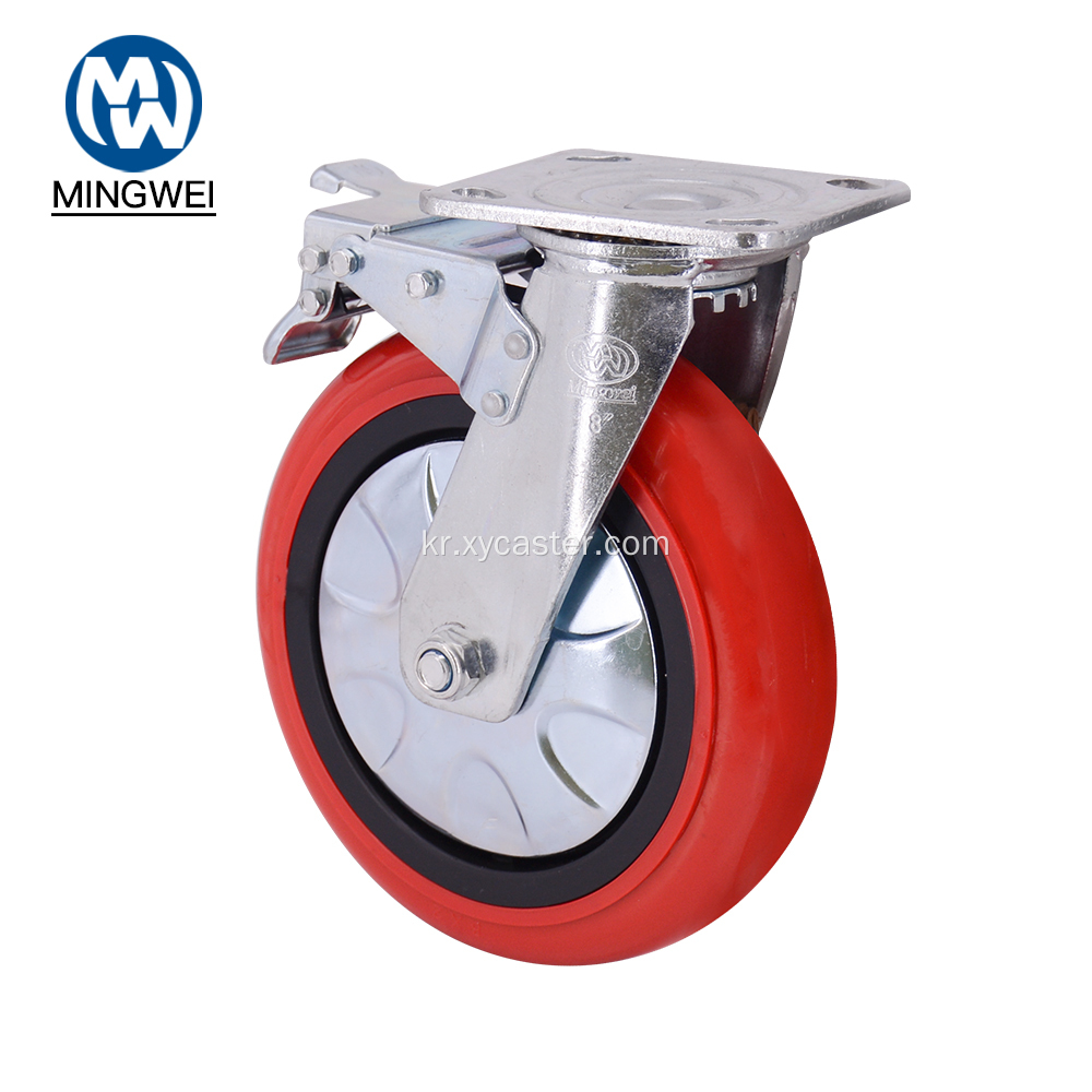 8 인치 빨간 PVC 피마자 바퀴