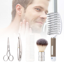 Christmas Men's Grooming Set: Beard Scissors, Brush, Razor, and Comb