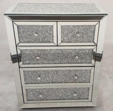 Crushed Diamond 5 Drawer MDF Mirrored Chest