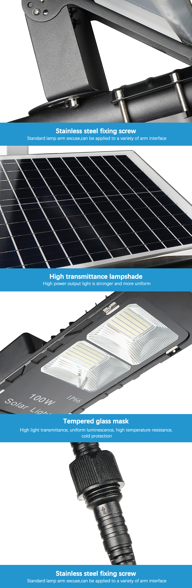 Precio al por mayor Smd impermeable Ip66 exterior Smd de aluminio fundido 100w 300w luz de calle llevada solar