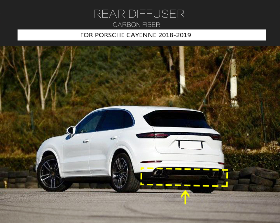JCSPORTLINE Carbon Fiber Rear Bumper Diffuser for Porsche Cayenne S Sport Utility 4-Door 2018-2019
