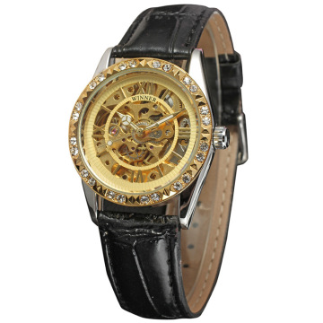 luxury golden women watch with diamond setting dial design
