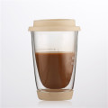 Double Wall Thermo Glass Cup แก้วกาแฟแบบใช้ซ้ำได้พร้อมฝาปิดซิลิโคน