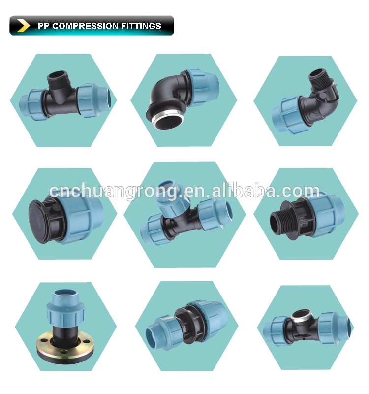PP Compression Fittings 90 Degree Tee for HDPE Irrigation Pipe