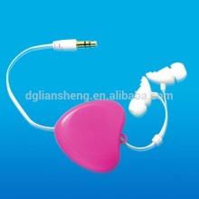 Gifts for girls heart style earphone with single retractable cable