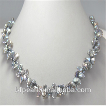 Twisted 8mm Grey Keshi Pearl Strands Necklace