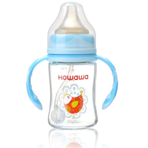 Baby-matande glasflaska med handtag 240 ml