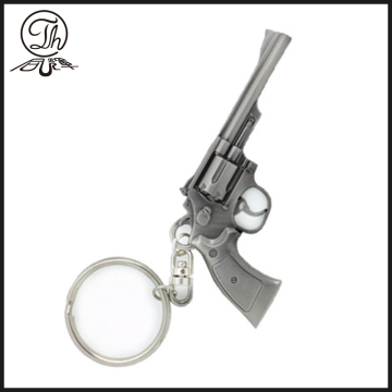 Antique silver Revolver gun shape metal keychain