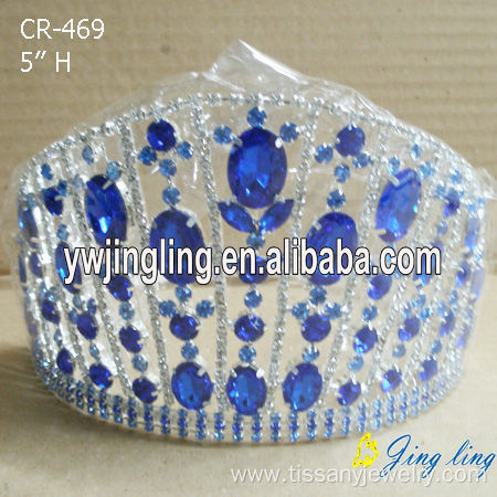 5 Inch sapphire blue big rhinestone pageant crowns