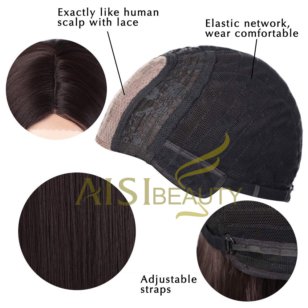 Aisi Beauty Vendor Cheap Long Natural Straight Middle Part Brown Wig Lace Front Synthetic Hair For Black Women Lace Front Wig