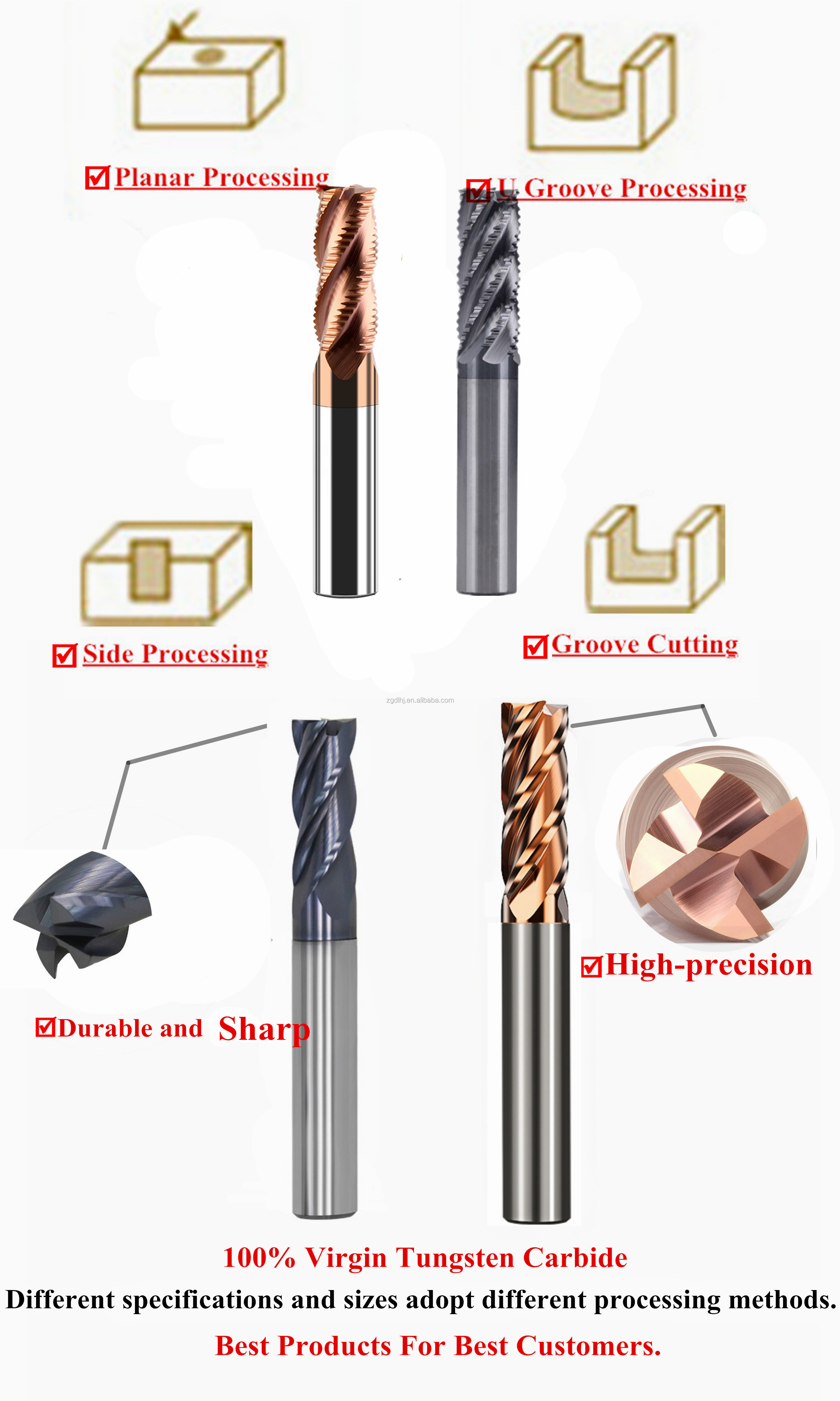 6mm diameter tungsten carbide 4 flutes roughing endmill for steel with 60HRC