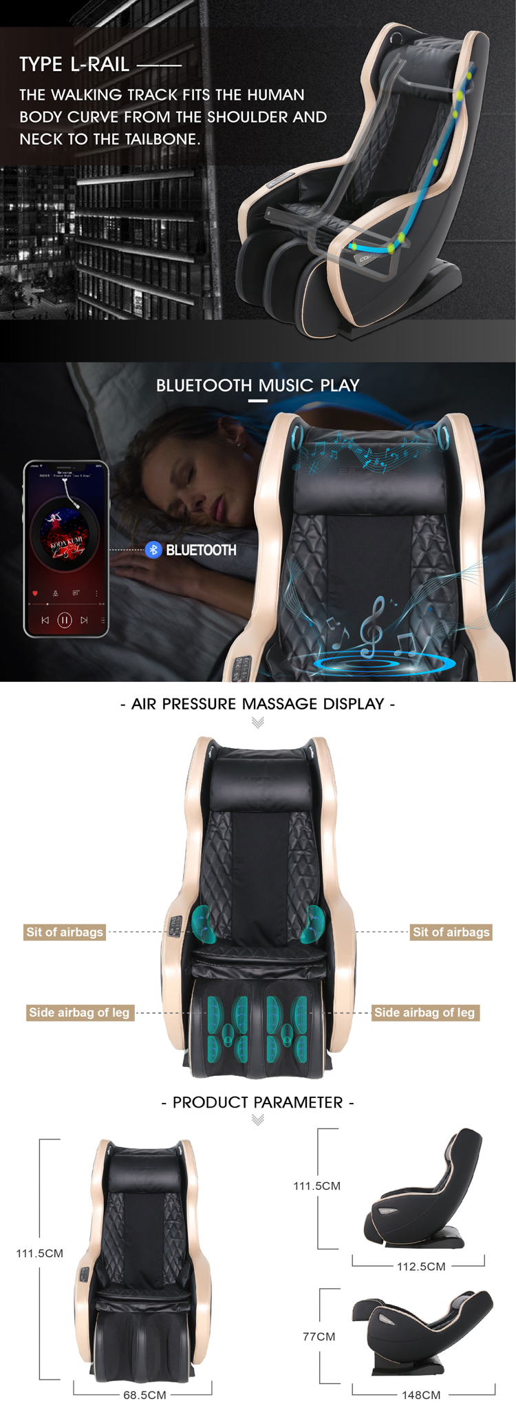 Comtek RK1900B L-shape as seen on tv impulse chiropractic cushion airport capsule massage chair