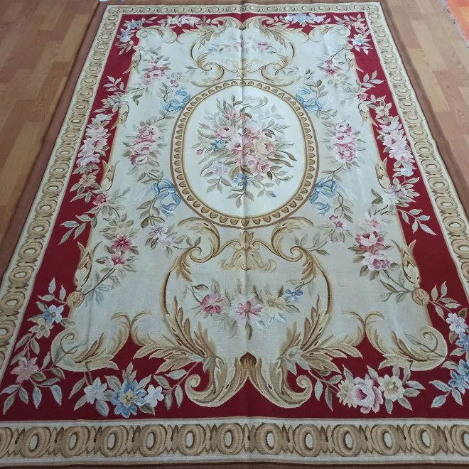 6X9 Traditional Floral Red Wool French Rugs Chinese Aubusson Rug for Bedroom Living Room