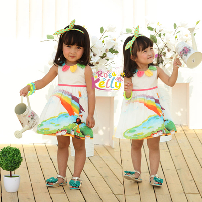 Sleeveless Printed 1-5 Years Old Baby Girl Dress (8601#)