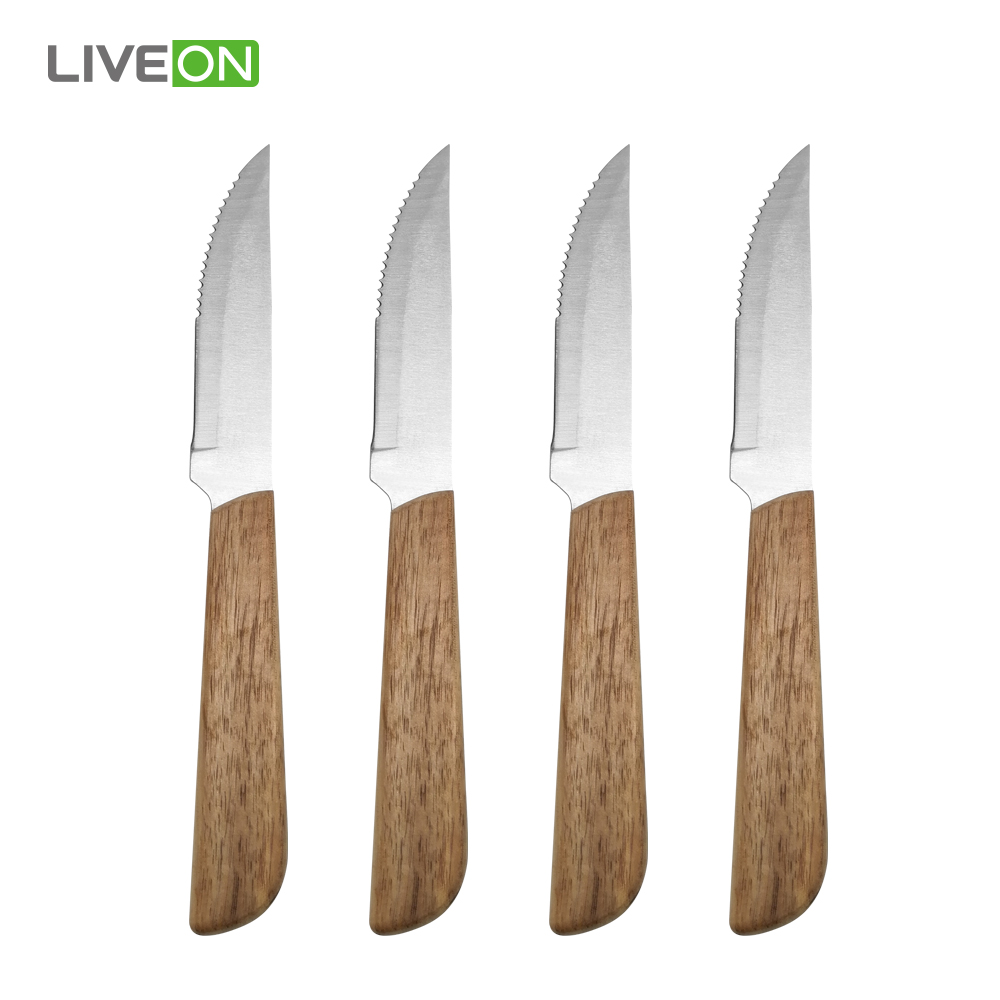 4pcs couteau à steak manche en bois