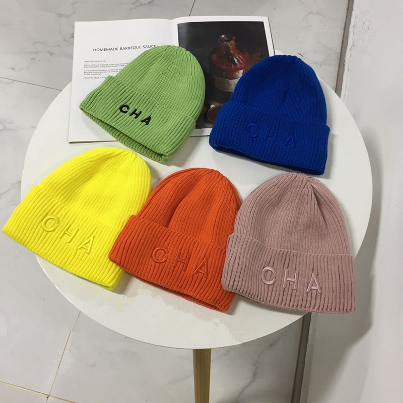 Embroidered letters warm knit cap with fleece (1)