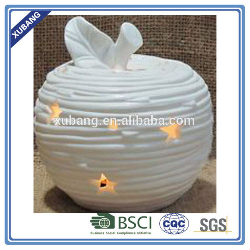 white ceramic apple with LED light for christmas ornament decorative apple