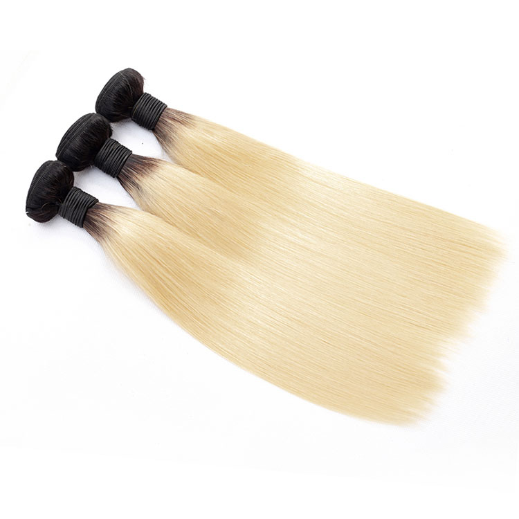 Lsy Wholesale Hair Weave  Pre Colored  613 Blonde Dark Black Root Human Hair Peruvian Straight Wave With Closure